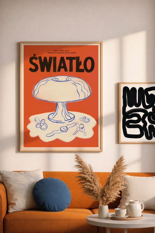 Plakat chrześcijański „Jego światło" z motywem Bożego światła, polska produkcja – Pracownia Manna