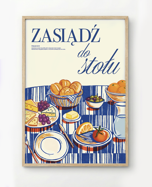 Plakat chrześcijański „Obfity stół" inspirowany Psalmem 23, polska produkcja – Pracownia Manna