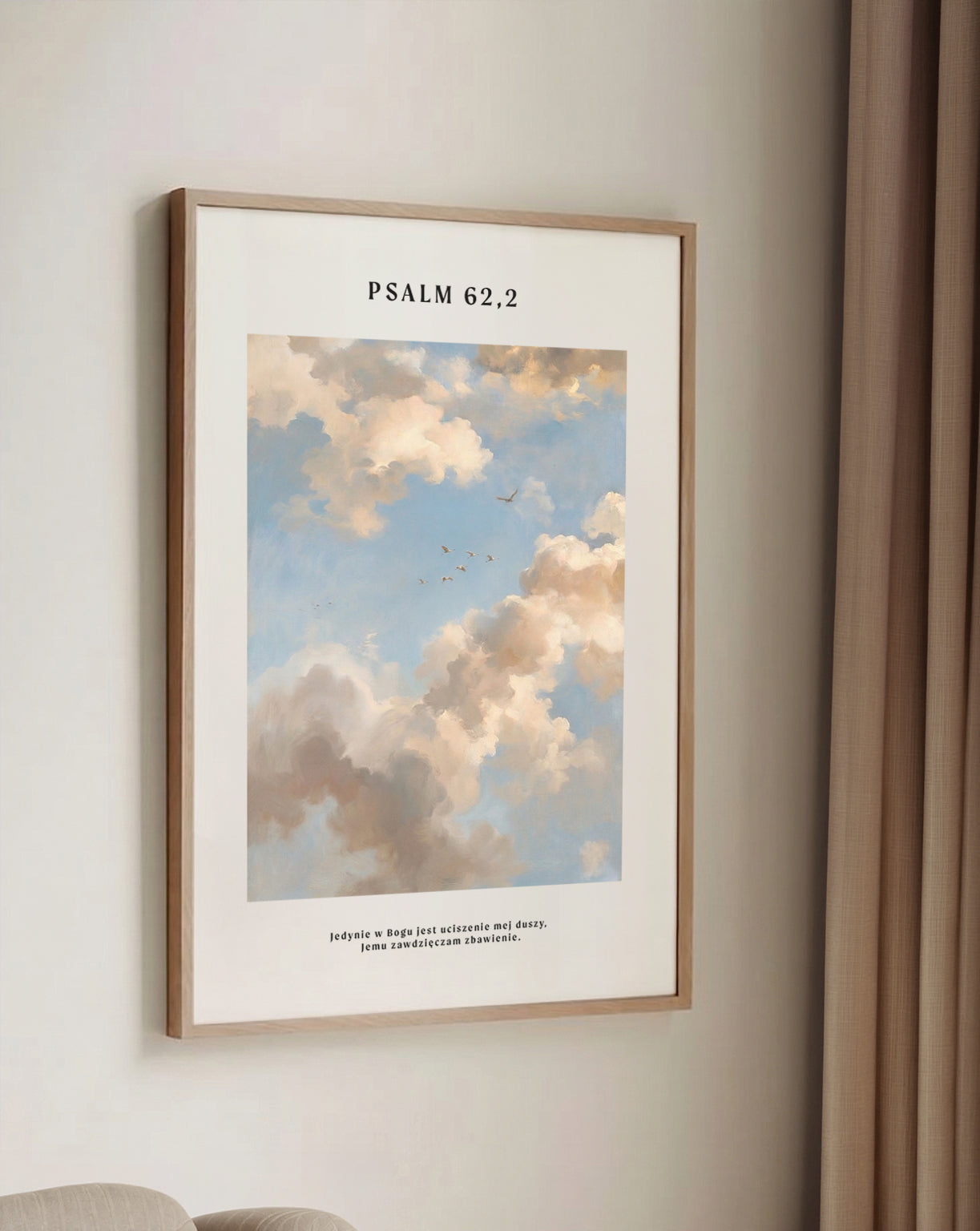Plakat chrześcijański z Psalmem 62,2 „Tylko w Bogu spokój znajdzie dusza moja", polska produkcja – Pracownia Manna