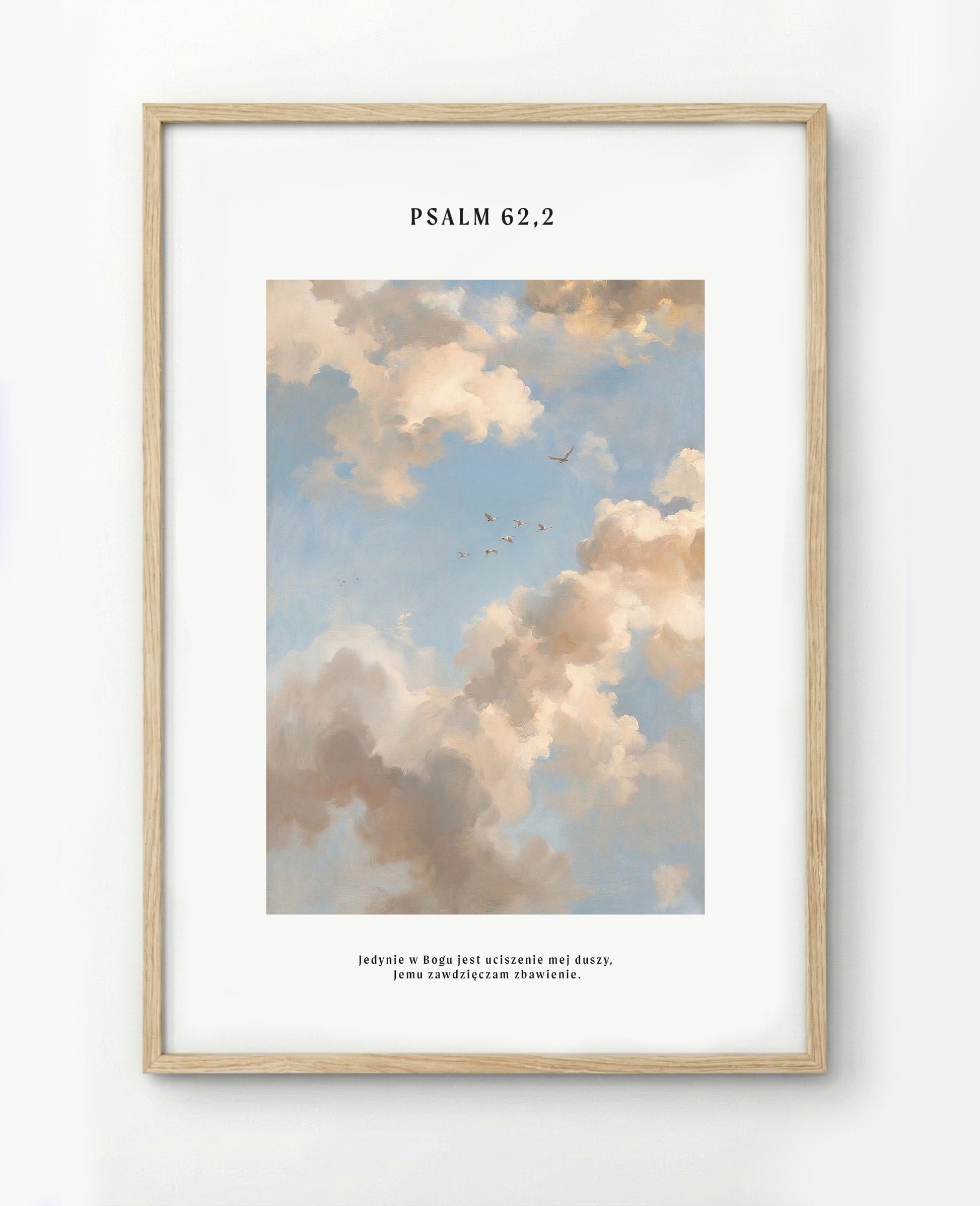 Plakat chrześcijański z Psalmem 62,2 „Tylko w Bogu spokój znajdzie dusza moja", minimalistyczny plakat – Pracownia Manna